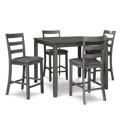 Signature Design by Ashley Bridson 5 Piece Dining Room Set, Includes Table & 4 Ladderback Barstools, Wood, Gray