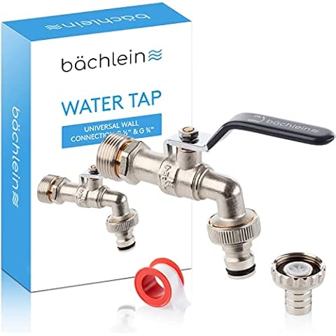 Bächlein Universal Water Tap for The Garden [Anthracite] incl. 2 Hose Connections - Noble Ball Valve with 1/2 and 3/4 Inch Connection, Outlet Tap Outside Cover