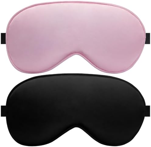 Silk Sleep Mask – 2 Pack Silk Eye Mask for Sleeping, Adjustable Strap, 100% Blackout, Soft Travel & Home Sleep Shade Cover for Women & Men (Pink & Black)