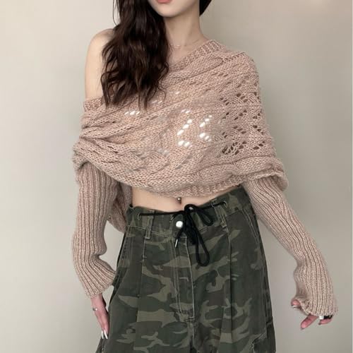 Emmababy Crochet Sweater Wrap, Knit Scarf with Sleeves Plus Size, Knitted Cable Wrap3