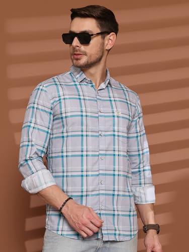 Image of Majestic Man Comfort Slim Fit Pure Cotton Checked Casual Shirt