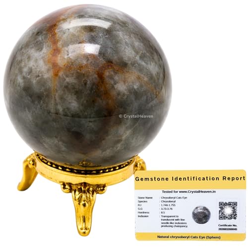 Image of Certified Chrysoberyl Cats Eye Crystal Ball for Meditation - Premium Crystal Vastu Items for Home and Feng Shui Items for Good Luck - Ideal for Pooja Supplies and Spiritual Practices (2 inch Inch)