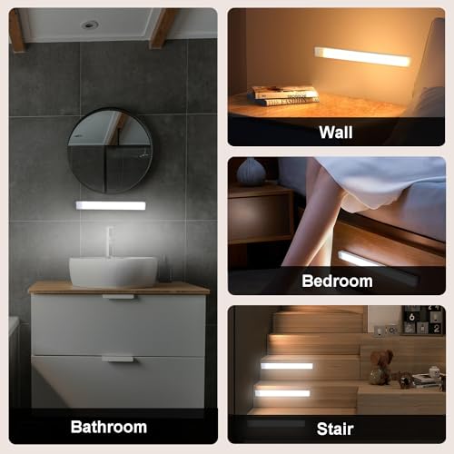 Image of 6 Pack Motion Sensor Under Cabinet Light, Magnetic Rechargeable Warm White 2 Color Under Counter Light, 8 Inch LED Closet for Stair Bedroom Cupboard