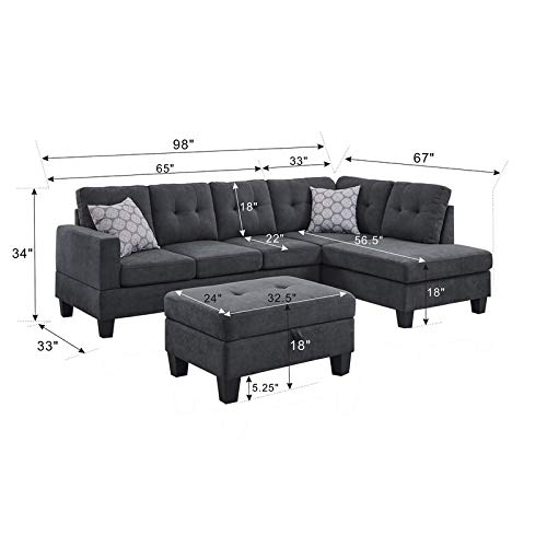 Image of BLACK OAK Adryel 98'' Wide Right Hand Facing L Sofa & Chaise Sofa Set Beige