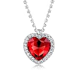 AILUOR Titanic Heart of The Ocean Neckalce, Royal Blue Crystal Created Sapphire Pendant with Silver Plated Necklace Jewelry (Red)