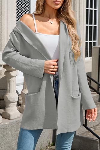Image of Cakulo Womens Long Hooded Cardigan Sweaters Oversized Fall Cardigans 2025 Open Front Knit Sweater Coats Pockets