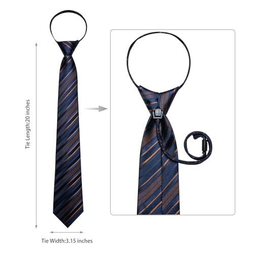 Image of DiBanGu Silk Zipper Ties for Men,Paisley Solid Plaid Pre-tied Tie and Pocket Square Cufflinks Set Formal Adjustable Necktie