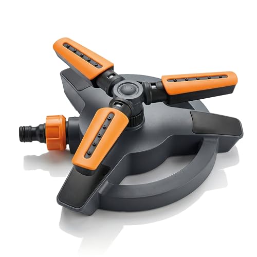 Brandson – Viereckregner 360 Grad für große Flächen - Rasensprenger 3/4 Zoll - 18 Düsen - unterschiedliche Abstrahlwinkel - rotierender Wassersprinkler – DREI Arme – für Garten Pflanzen Beete