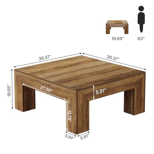 Tribesigns Couchtisch, Quadratischer Wohnzimmertisch, Couchtisch mit Stabilen Holzfüßen für Couch Schlafzimmer, 100 x 100 x 50 cm, Rustikales Braun – Bild 3