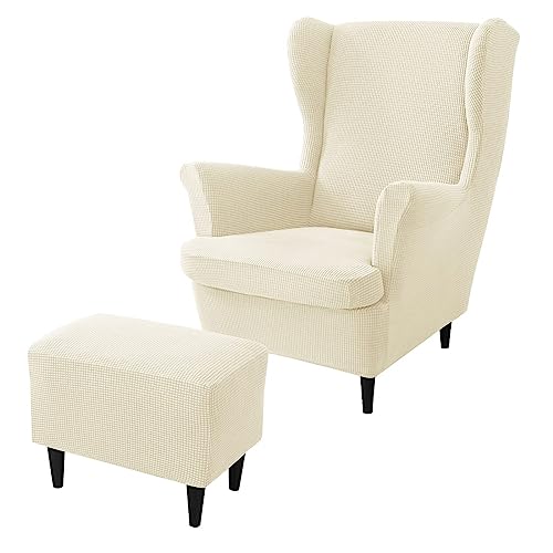 rackbone Ohrensesselbezüge, Ohrensessel-Bezug und Ottoman-Hocker-Bezug Sofabezug mit elastischem Band waschbarer Sessel-Schutzbezug für Wohnzimmer,16