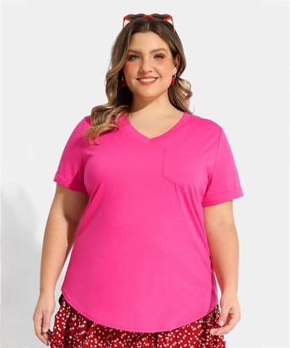 Image of TIYOMI Plus Size Tops for Women V Neck Tshirts Basic Tunic Casual Hawaii Floral Tie Dye Camo Summer Short Sleeve Tee XL-5XL