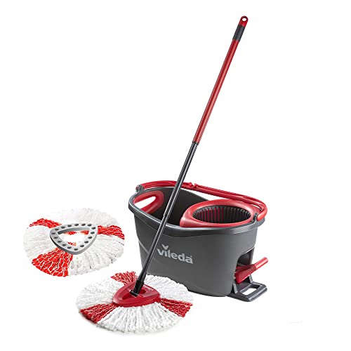 Vileda Turbo Microfibre Mop and Bucket Set with Extra 2-in-1 Head Replacement, Spin Mop for Cleaning Floors, Set of 1x Mop, 1x Bucket and 1x Refill