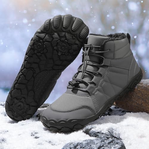 Image of Hike Winter Footwear Barefoot Boots Mens Womens, Waterproof Winter Snow Boots, Warm Ankle Booties, Wide Toe Barefoot Hiking Boots, Non-Slip Zero Drop Sole Hike Shoes for Hiking Walking Outdoor