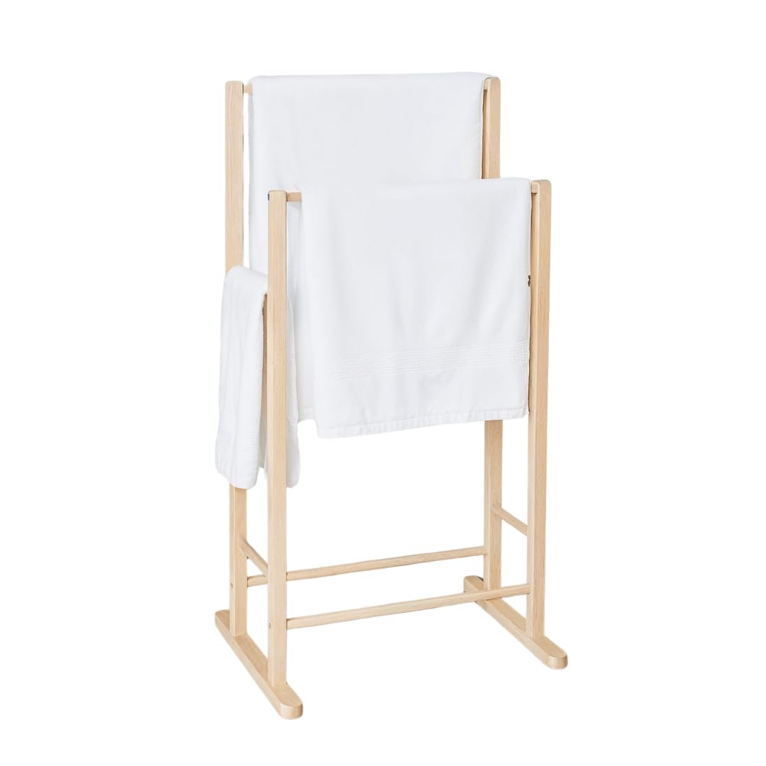 Porta Asciugamani Da Terra Mottiwood - 3 Aste E 3 Ripiani, Legno Faggio, Made In Italy - Foto 6