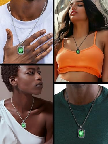 Image of ChainsHouse Viking Rune Pendant Necklace for Men Women, Punk Biker Black Metal /316L Stainless Steel Onyx Norse Vintage Amulet Necklaces with Black /Red /Green /Blue Gemstone, Send Gift Box