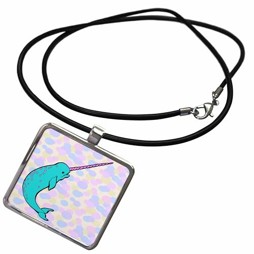3dRose Dooni Designs Fantasy Designs - Cute Blue And Purple Narwhal Animal Design Color Dots Background - Necklace With Rectangle Pendant (ncl_116342)
