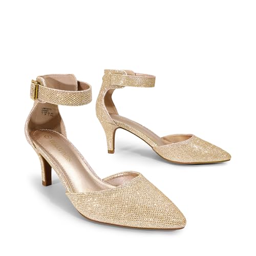 Image of DREAM PAIRS Women's Kitten Heels Ankle Strap Pumps | 2.5 inch Kitten Heel, Classic Closed Pointed Toe, Ankle Strap, Soft Insole, Versatile for Wedding Party Work