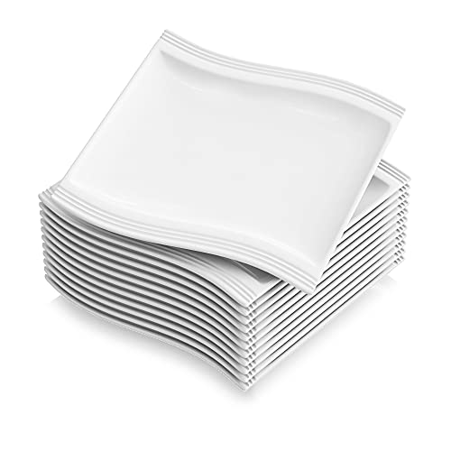 MALACASA serie Flora, Juego de Platos 12 piezas, Platos de Postre/Cenar/Fideo/Tarta, 8,25" Blanco Marfil Porcelana Platos Llanos
