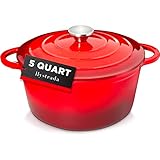 Hystrada Enameled Cast Iron Dutch Oven - 5qt Dutch Oven Pot with Lid and Steel Knob 500 degrees - Ca