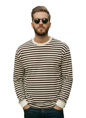 Image of Mack Jonney Men's Black Cotton Full Sleeve T-Shirt | Soft Breathable Casual Wear | Stylish Striped Round Neck Tshirt-JMAK-107