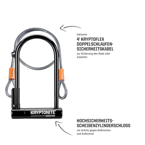 Kryptonite Keeper Standard Bügelschloss aus gehärtetem Stahl mit flexiblem Kabel und Vinylbeschichtung, Halterung, Sicherheitslevel 5/10, für Fahrräder, Gewicht 1,09 kg, 10,2 x 20,3 cm