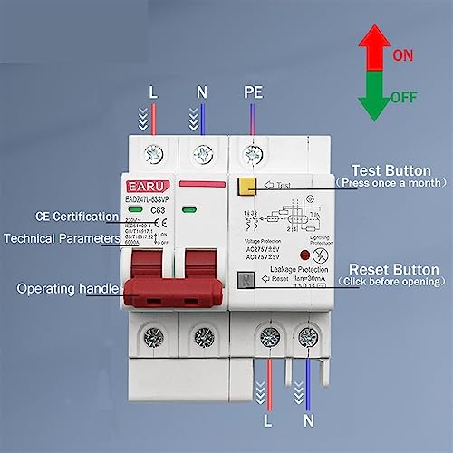 Disyuntor diferencial para proteger hogares y talleres contra sobrecargas, 63A 2P 3
