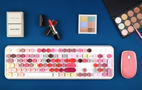Sades V2020 White Colorful Wireless Keyboard With Round Keycaps,2.4Ghz Dropout-Free Connection,Long Battery Life,Cute Wireless Moues For Pc/Laptop/Mac #TOP2