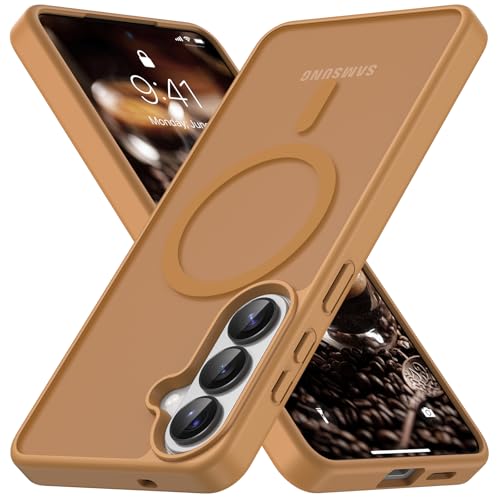 Coque Samsung S25 Plus magnétique en voyage et au bureau antichoc marron