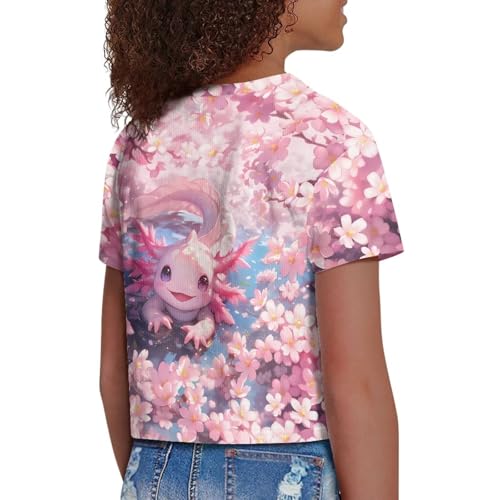 Image of Girls Crop Tees Crew Neck Casual Short Sleeve T Shirts Kids Loose Soft Comfortable Tees Blouses Shirt for Little Girl