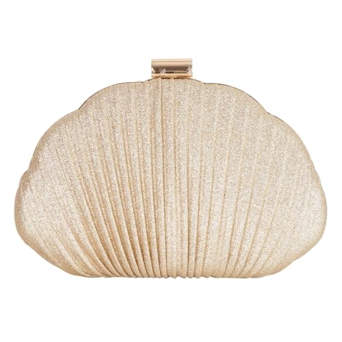 Image of Glitter Seashell Evening Clutch Purse Mini Chain Crossbody Bag Pu Leather Shell Pearl Shoulder Bag