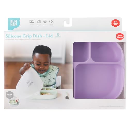 Assiette en silicone Bumkins 5 compartiments lavande avec couvercle repas - 7