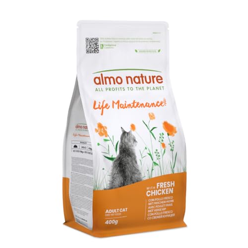 Almo Nature Life Maintenance - Crocchette Gatto con Pollo Fresco - Alimento Completo, Carne Fresca 1° Ingrediente, per Gatti di Tutte le Età - 400 g