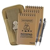 6 Pcs Waterproof Notebook Set, Write in The Rain Notebook, All Weather Notebook, Police Notepad, Field Notes Notebooks, 3 × 5' Pocket Notebook with Pen and Cover for Outdoor Activities Recording (Khaki)