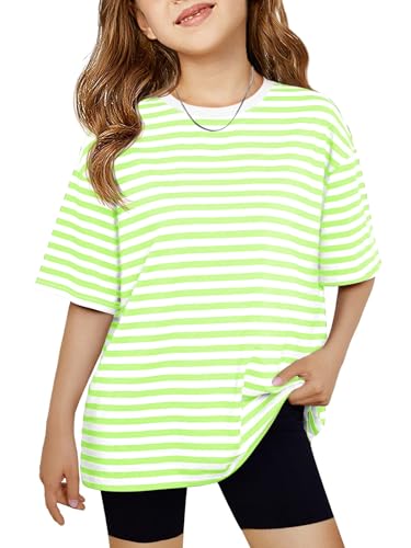 Image of Haloumoning Girls Striped Short Sleeve T Shirts Kids Summer Oversized Tops Casual Crewneck Tees 5-14 Years