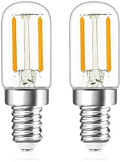 Hcnew E14 2W LED Filament Candelabra Bulbs,T20 Vintage Small Edison Screw(SES) Bulb Tubular Night Light Ultra Warm White 2200K,200lm,20 Watt Equivalent Dimmable Bulb for Fridge, Extractor Fan,2 Pack