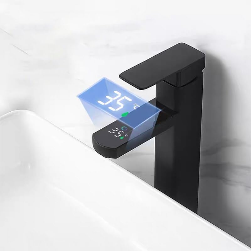 Grifo de lavabo digital premium negro mate de caño alto con válvula inteligente