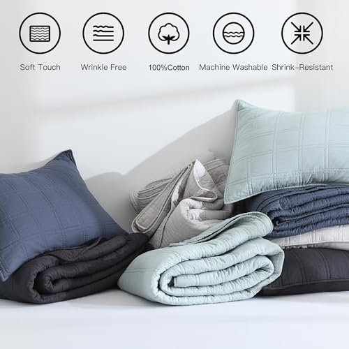 Horimote Home 100% Cotton Quilt Set King Size, Denim Blue Pre-Washed Bedspreads Coverlet Set In Geometric Pattern thumb #6