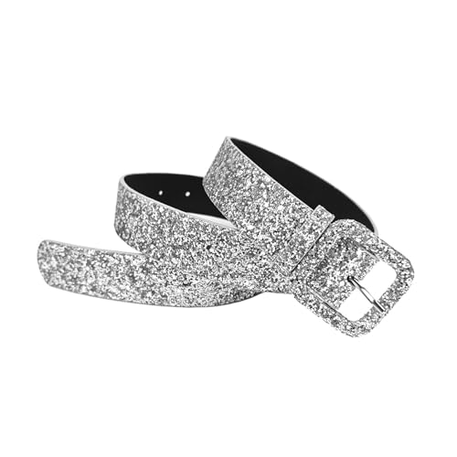 Gold Silver Glitter Leather Belt Adjustable Length Punk Glitter Evening Festival Fashion Belt