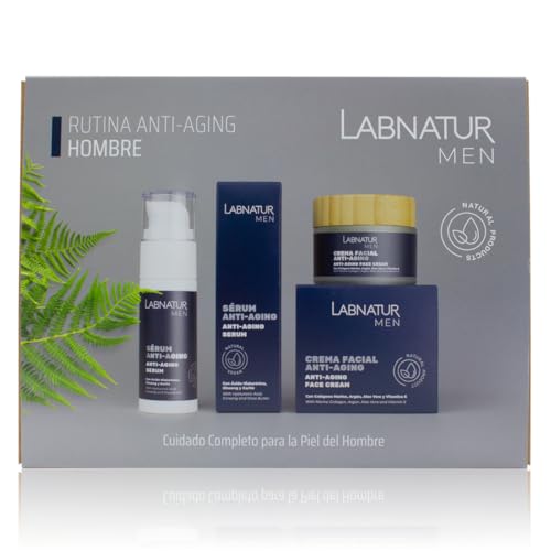 Pack Rutina Anti-Aging Hombre Labnatur Men. Ácido Hialurónico y Colágeno Marino. Reduce las Arrugas. Piel Firme e Hidratada. Cosmética Facial Natural y Vegana.
