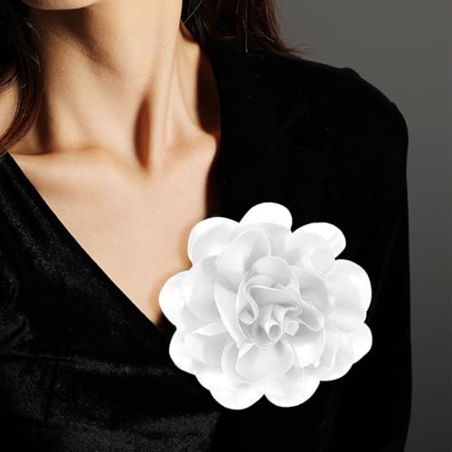 Image of 6.3 Inches White Large Floral Brooch Pins & Flower Hair Clips for Women | Elegant White Rose Hair Clip Large Flower Brooches for Women | Charming Pins for Clothes & Dress Accessories for Woman Fashion
