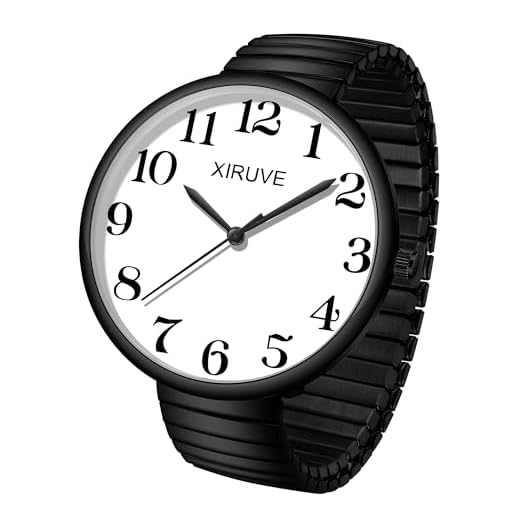 XIRUVE Fácil de Leer Esfera de Números Grande Correa Elástica de Acero Inoxidable Reloj de Pulsera Cuarzo Analógico para Mujer Hombre