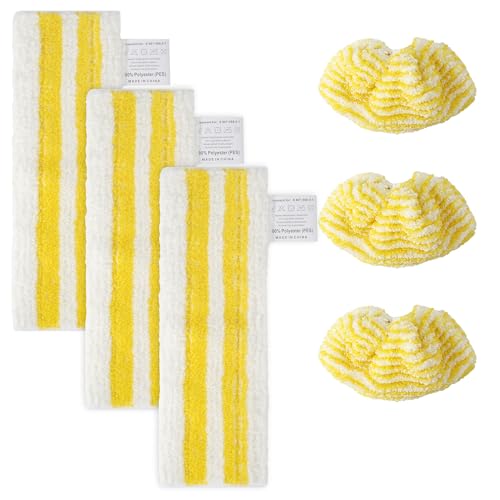 6 Piezas para Kärcher EasyFix SC1, SC2, SC3, SC4, SC5 Boquilla Microfibra Paños, Paño de Limpieza a Vapor para Kärcher, 3 Paños de Suelo + 3 Fundas de Boquilla de Mano, para Todo Tipo de Suelos