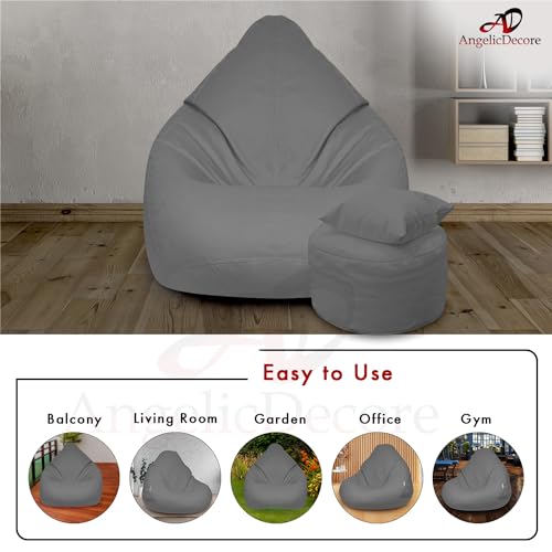 Image of Brand - XXXXL Faux Leather Bean Bag Sofa with Stool Ready to Use Filled with Beans (Grey) (Jumbo Size)
