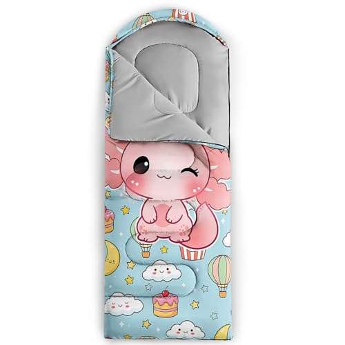 Image of QOOMO Axolotl Cute Camping Sleeping Bags,3 Season Warm & Cool Weather,Lightweight,Waterproof Sleeping Bags for Adults & Kids,Traveling,and Outdoors