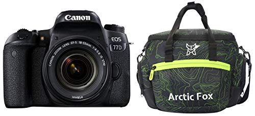 Image of Canon EOS 77D 24.2MP Digital SLR Camera + EF-S 18-55 mm 4-5.6 is STM Lens + Arctic Fox Sling Shutter Topography Camera Bag