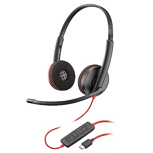 Auricular Poly Blackwire 3220 con cable   Micrófono con cancelación de ruido   Diseño estéreo   Conexión a PC/Mac mediante USB C o USB A   Funciona con Teams y Zoom