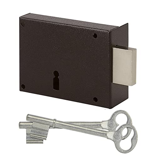 METALUX série 461 - Serrure en applique noire pêne dormant seul fermeture à clé L pour Portail Exterieur | Porte Jardin | Porte Garage (110x81 mm - Main droite)