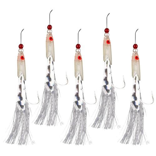 Cebo para perca | Juego de 5 cebos para barco con efecto luminoso | Accesorios de de trolling y deriva, imitación realista con plumas para lucioperca, bacalao, caballa y