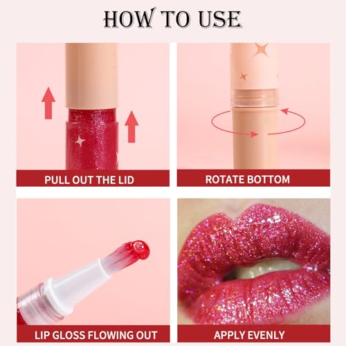 Mrettick 6PCS Glitter Lip Gloss,High Shine Shimmer Lipstick,Long Lasting Plumping Lipgloss,Hydrating,Moisturizing,Non-Sticky and Lightweight Formula for Lip Color,Iridescent - Image 8