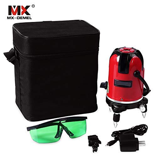 HYISHION Nivel láser con láser línea 5 06:00 rotación de 360 ​​Grados de la 635nm...